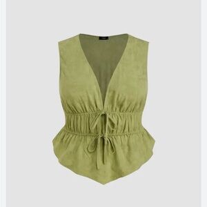 Cider Green Tie-Front V-Neck Peplum Top